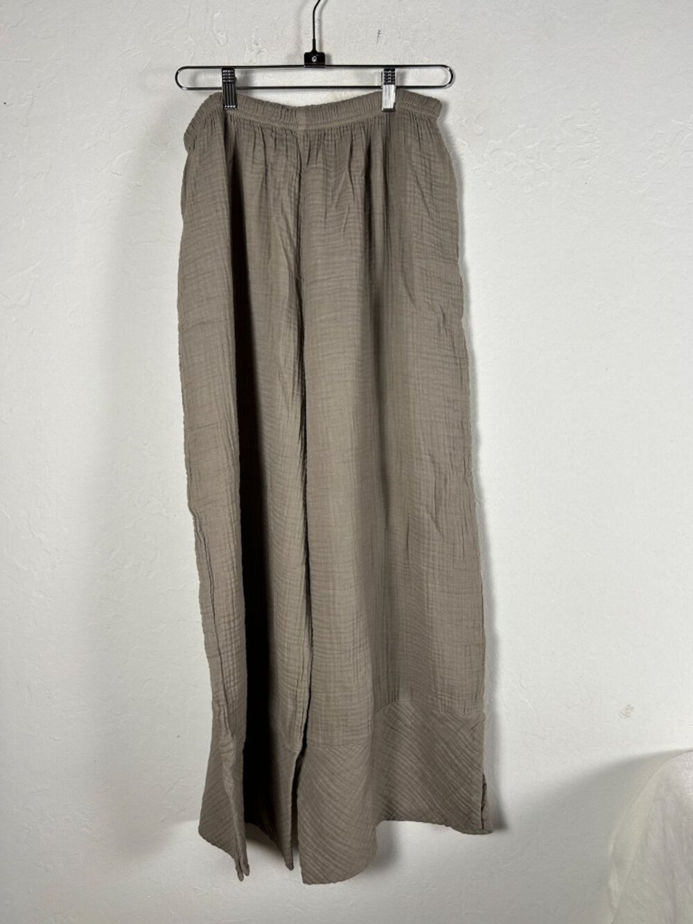 Cynthia Ashby Lush Pant Large Classic Grey Oil 100% Cotton Wide Leg Boho New